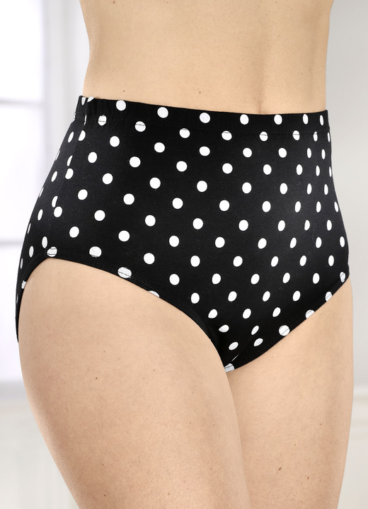 Slip - Verpakking van vier slips met elastische tailleband, in Größe 038 bis 062, in Farbe 2X ZWART-WIT GEDRUKT, 2X ZWART Ansicht 1