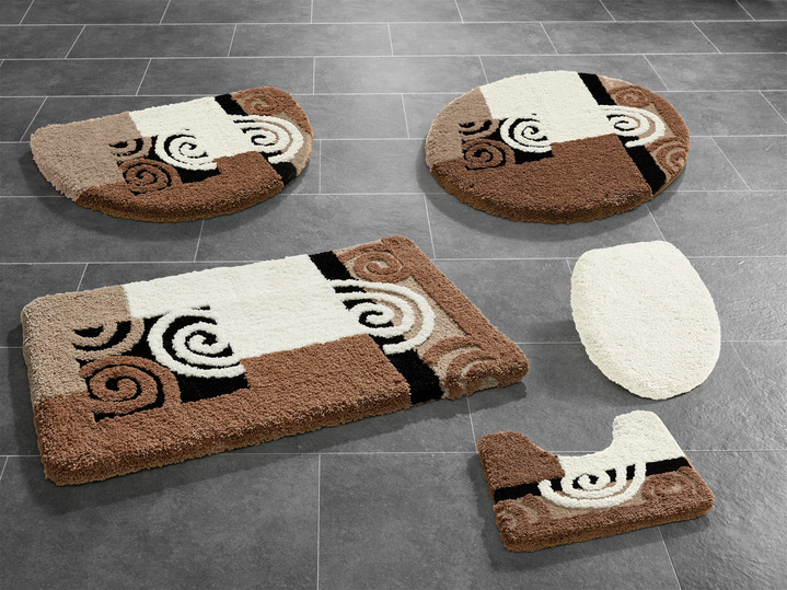 Badmatten - Fluffy badkamerset in zachte microvezelkwaliteit, in Größe 100 (Matje, halfrond 50/80 cm) bis 112 (Toiletdekselafdekking 47/50 cm), in Farbe BEIGE Ansicht 1