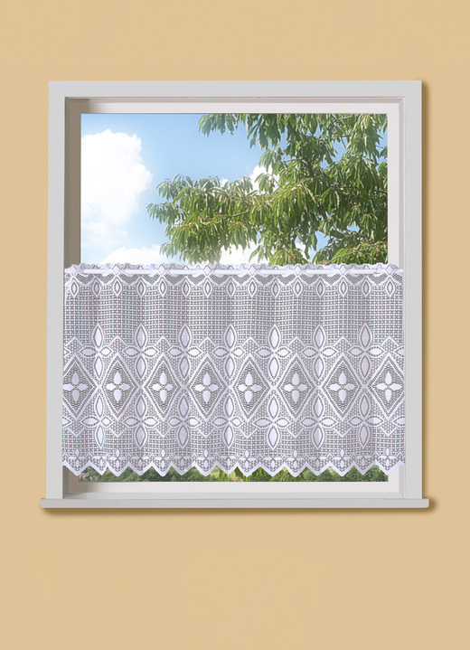 Korte gordijnen - Korte blind met gekartelde rand en staafopening, in Größe 661 (H28xB 95 cm) bis 791 (H48xB155 cm), in Farbe WIT