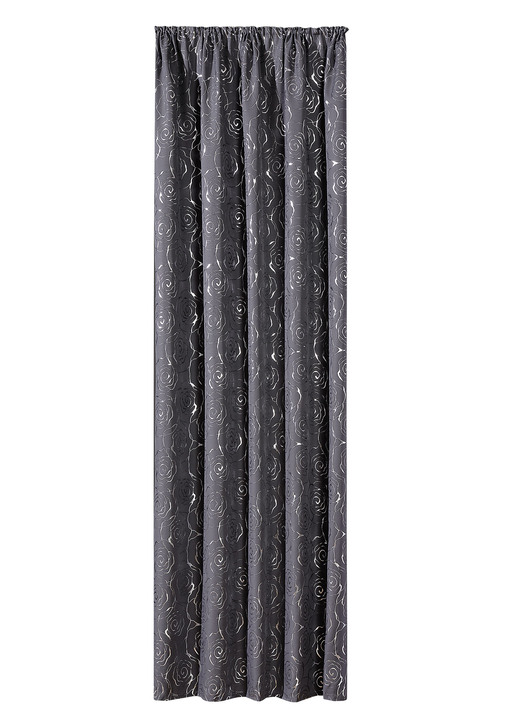Modern - Gordijn met een mooi rozendessin, in Größe 365 (H 145 x B 135 cm) bis 456 (H 245 x B 135 cm), in Farbe GRIJS-ZILVER, in Ausführung Met universeel railscharnier Ansicht 1