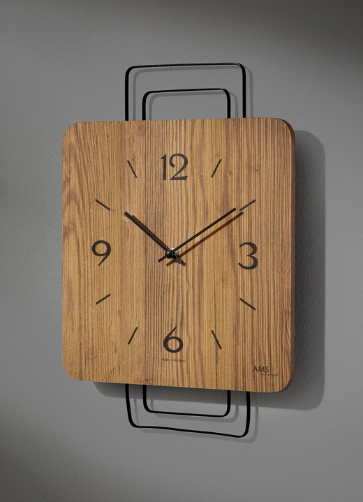 Woonaccessoires - Wandklok met houten behuizing van AMS, in Farbe EICHE Ansicht 1