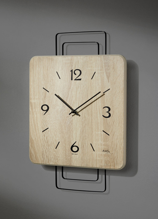 Woonaccessoires - Wandklok met houten behuizing van AMS, in Farbe SONOMA Ansicht 1