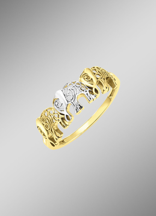 Ringen - Opengewerkte damesring met olifantmotief in bicolor, in Größe 160 bis 220, in Farbe  Ansicht 1
