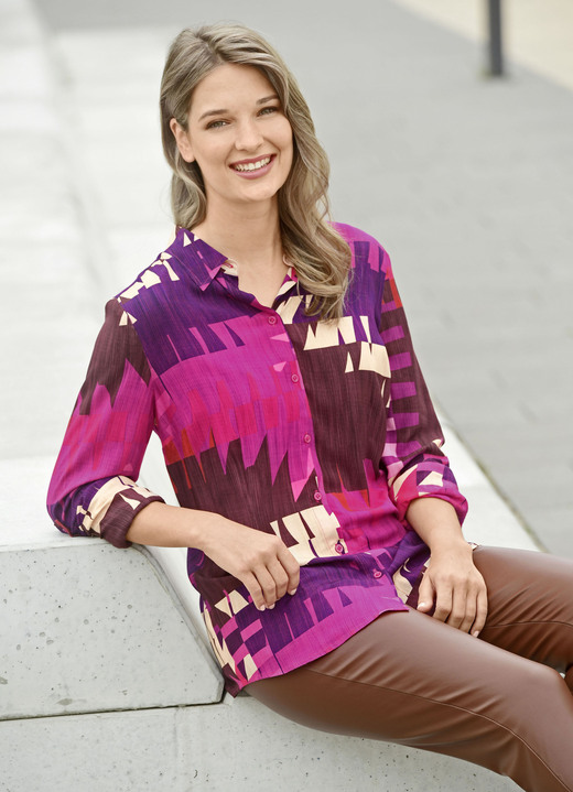 3/4-mouw - Blouse, in Größe 036 bis 052, in Farbe FUCHSIA-PAARS-ZANDKLEURIG Ansicht 1