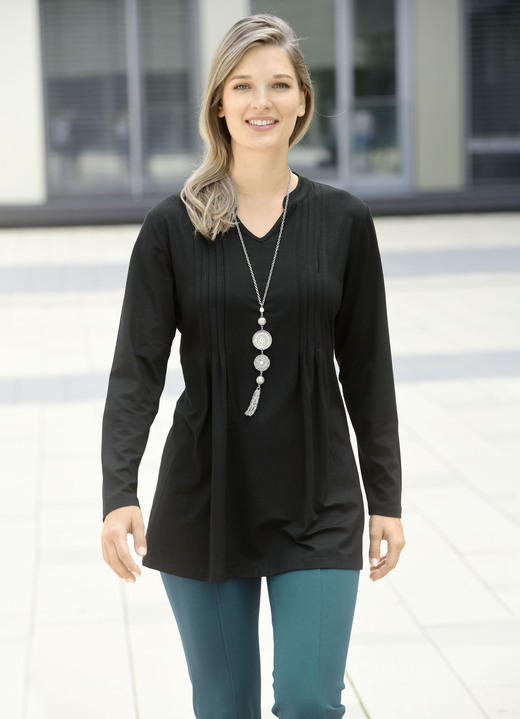 Lange mouw - Shirt met opstaande kraag in 2 kleuren Lange mouw - Shirt met opstaande kraag in 2 kleuren, in Größe 038 bis 054, in Farbe ZWART