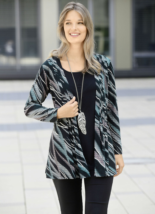 Lange mouw - Shirt, in Größe 038 bis 056, in Farbe SCHWARZ-ECRU-PETROL