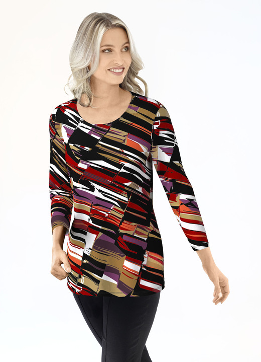 3/4-mouw - Shirt, in Größe 038 bis 054, in Farbe ZWART-ROOD-KLEURRIJK