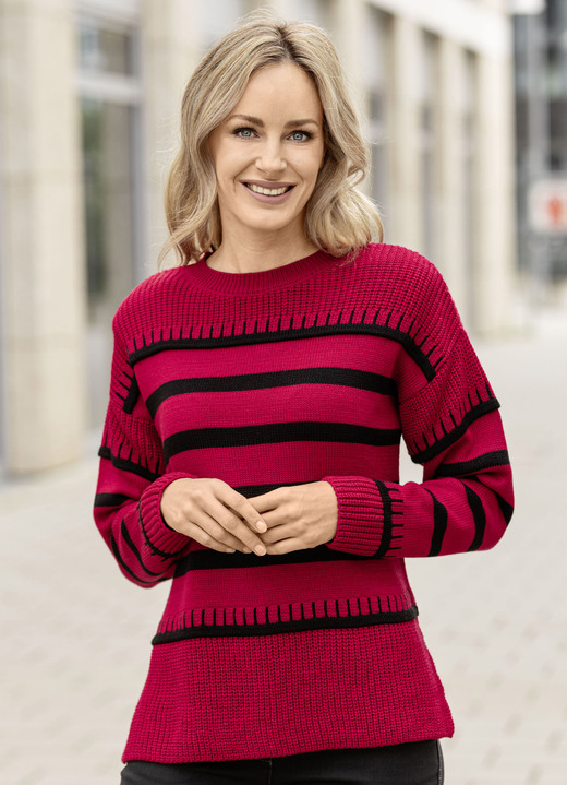 Lange mouw - Trui met strepen, in Größe L(44/46) bis XS (32/34), in Farbe ROOD-ZWART Ansicht 1