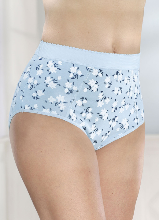 Slip - Set van vijf slips met verstevigd buikgedeelte, in Größe 038 bis 056, in Farbe HELLBLAU-WEISS-MARINE