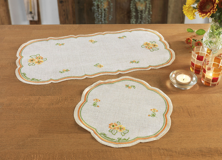 Tafellakens - Hoogwaardige tafel- en kamerdecoratie, in Größe 125 (rond onderzettertje, ø 25 cm) bis 404 (Kussensloop, 40/40 cm), in Farbe NATUR Ansicht 1