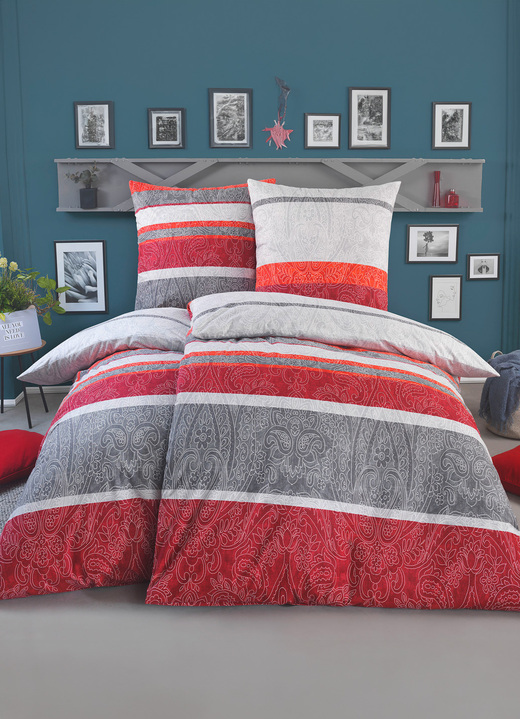 Beddengoed - Beddengoedset, in Größe 112 (80/80 cm + 135/200 cm) bis 115 (80/80 cm + 155/220 cm), in Farbe ROT