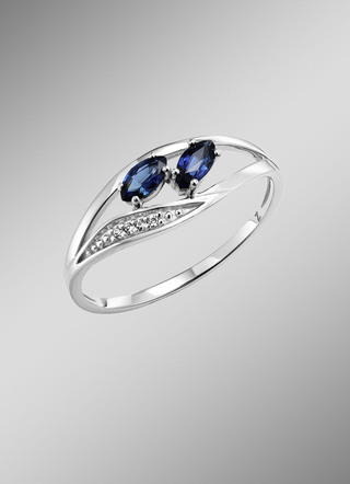 Tijdloze elegantie: damesring met echte saffier en 4 briljant geslepen diamanten