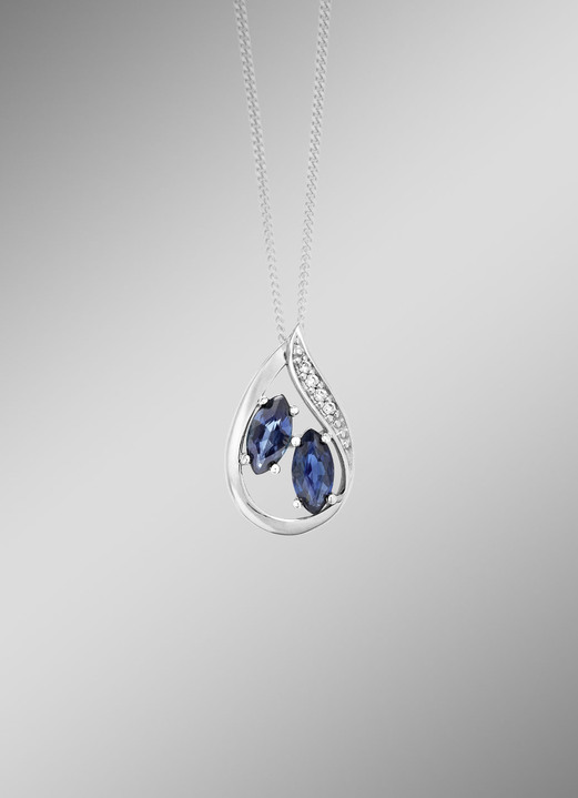 Kettinghanger - Elegantie in druppelvorm: hanger met saffier en 4 briljant geslepen diamanten, in Farbe  Ansicht 1