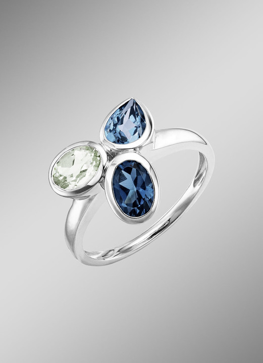 Ringen - Harmonie van kleuren: damesring met blauwe topazen en groene amethist, in Größe 160 bis 220, in Farbe  Ansicht 1