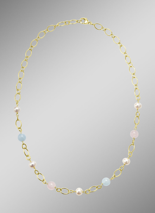 Halskettingen - Elegante kleurharmonie: ketting met edelstenen en gekweekte parels, in Farbe  Ansicht 1