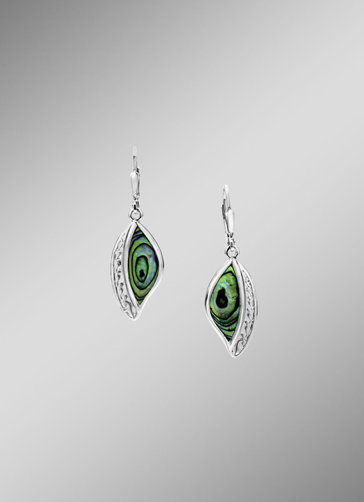 Oorsieraad - Elegante oorbellen van zilver met echt abalone parelmoer, in Farbe  Ansicht 1