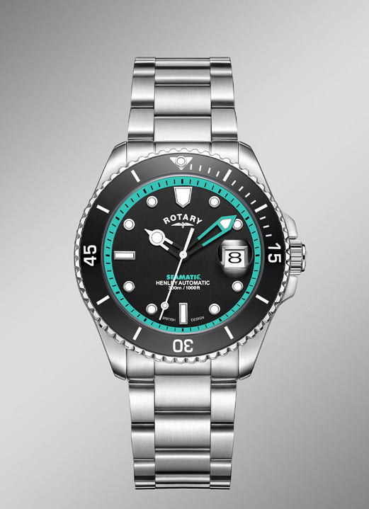 Mechanische horloges / Automatische horloges - Rotary Henley Seamatic automatisch duikhorloge met roestvrijstalen kast, in Farbe , in Ausführung groene accenten Ansicht 1
