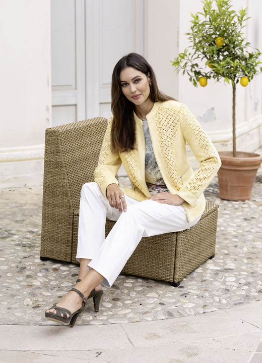 Kunstleren jassen - Imitatieleren blazer met uitsparingen, in Größe 038 bis 052, in Farbe GELB