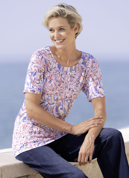 Korte mouw - Shirt met ronde halslijn, in Größe 038 bis 050, in Farbe ECRU-ROSÉ-BLAUW Ansicht 1