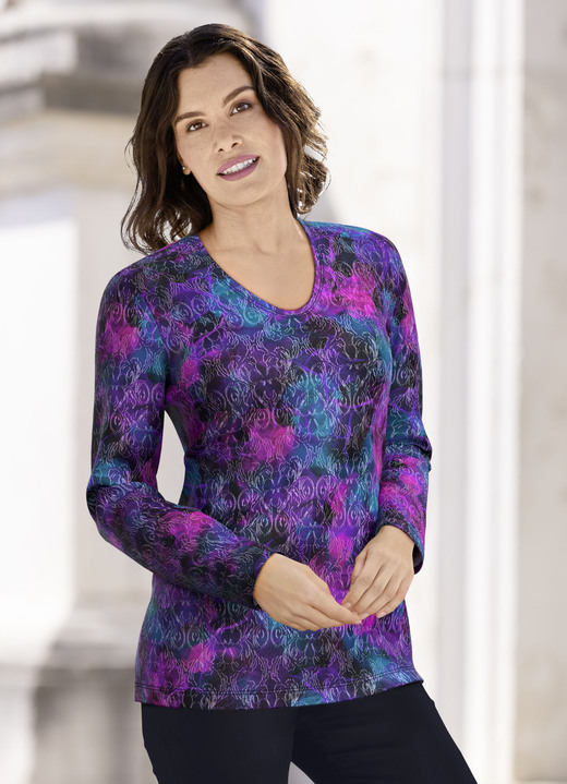 Lange mouw - Fijngebreide trui van jacquard, in Größe 038 bis 054, in Farbe MAGENTA-BLAUW-MULTICOLOR