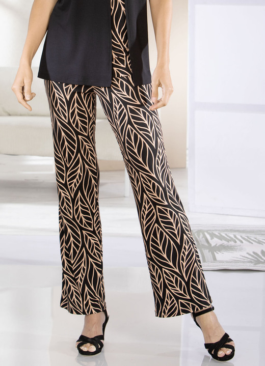 Broeken met elastische band - Broek, in Größe 018 bis 056, in Farbe SCHWARZ-CAMEL Ansicht 1