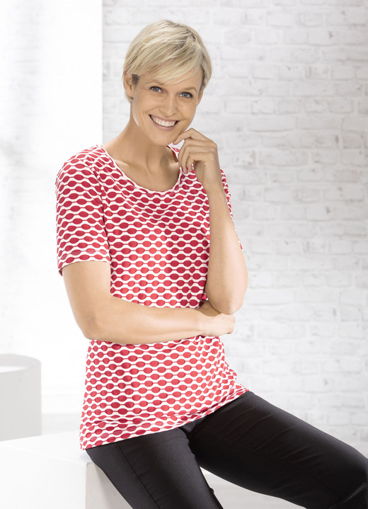 Korte mouw - Shirt, in Größe 036 bis 052, in Farbe ROOD-WIT Ansicht 1