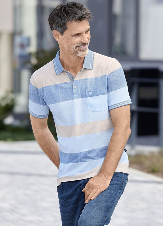 Shirts - Poloshirt van “Hajo”, in Größe 046 bis 062, in Farbe BEIGE-JEANSBLAU-HELLBLAU Ansicht 1