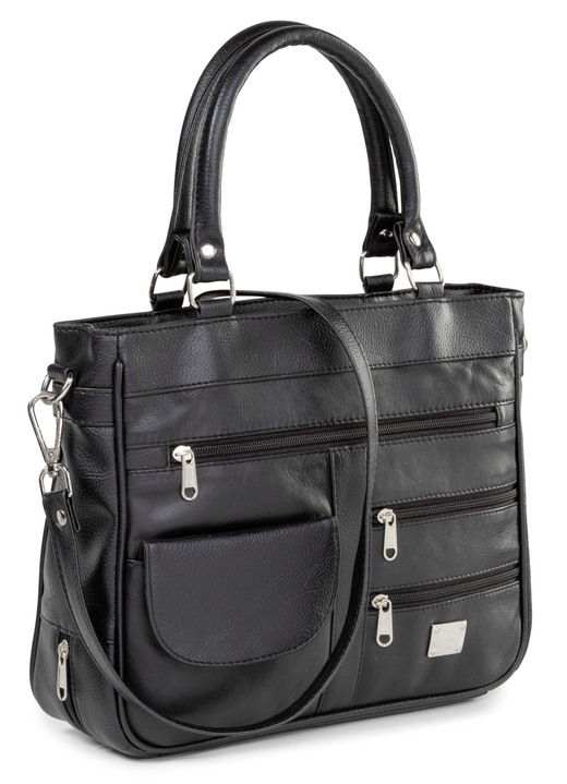 Tassen - Laurina Tasche aus Nappaleder und Synthetikmaterial, in Farbe SCHWARZ Ansicht 1