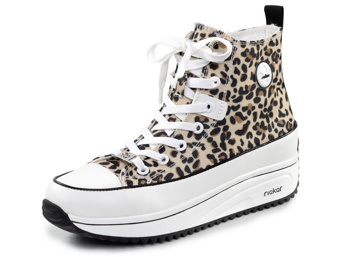 Laarzen & laarsjes - Rieker veterlaarsje in luipaardprint of denimstijl, in Größe 036 bis 042, in Farbe BRAUN-SCHWARZ-WEISS Ansicht 1