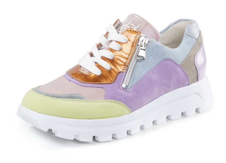 Breedte H - Waldläufer vetersneakers van een fijne leer-materiaalmix, in Größe 3 1/2 bis 8, in Farbe MULTICOLOR Ansicht 1