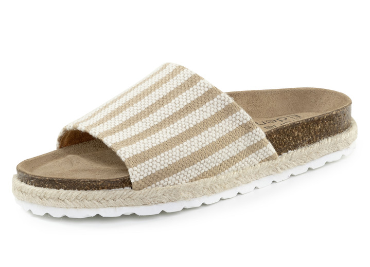 Sandalettes & slippers - ELENA EDEN muiltjes gemaakt van grof geweven textielmateriaal, in Größe 036 bis 042, in Farbe BEIGE-WEISS Ansicht 1