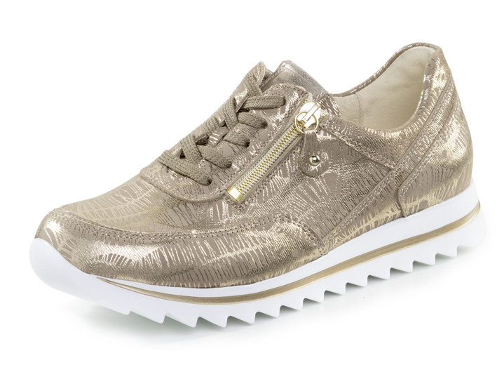 Breedte H - Waldläufer vetersneakers van effectief nubuckleer met reliëf, in Größe 3 1/2 bis 8, in Farbe ANTIKGOLD Ansicht 1