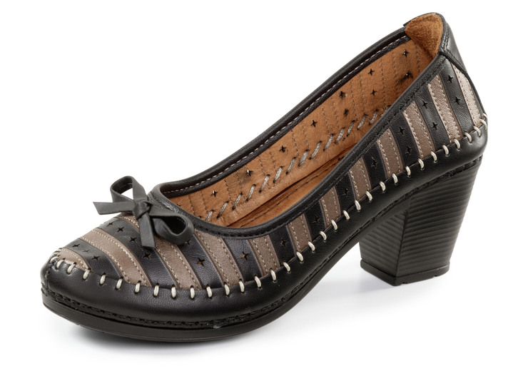 Pumps & ballerina's - Gemini pumps van rundnappaleer met strik, in Größe 036 bis 042, in Farbe SCHWARZ-BRAUN Ansicht 1