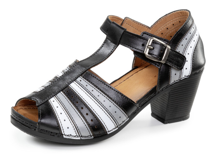 Sandalettes & slippers - Gemini sandaal met bandjes en decoratieve perforaties, in Größe 036 bis 042, in Farbe SCHWARZ-GRAU Ansicht 1