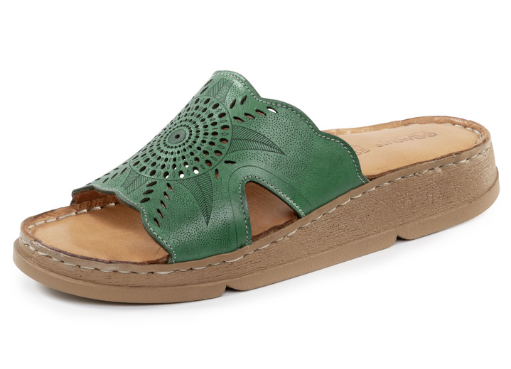 Sandalettes & slippers - Gemini muiltjes van nappaleer met perforatie, in Größe 036 bis 042, in Farbe GRÜN Ansicht 1