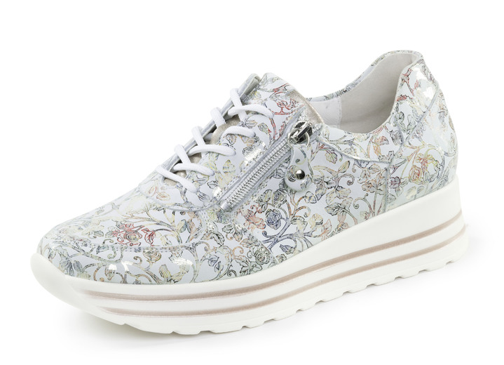 Breedte H - Waldläufer sneakers gemaakt van nubuckleer met bloemenprint, in Größe 3 1/2 bis 8, in Farbe EISBLAU-BUNT Ansicht 1
