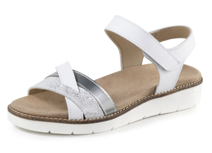 Sandalettes & slippers - ELENA EDEN Sandale aus teilweise glänzend geprägtem Nappaleder, in Größe 036 bis 042, in Farbe WIT-ZILVER Ansicht 1