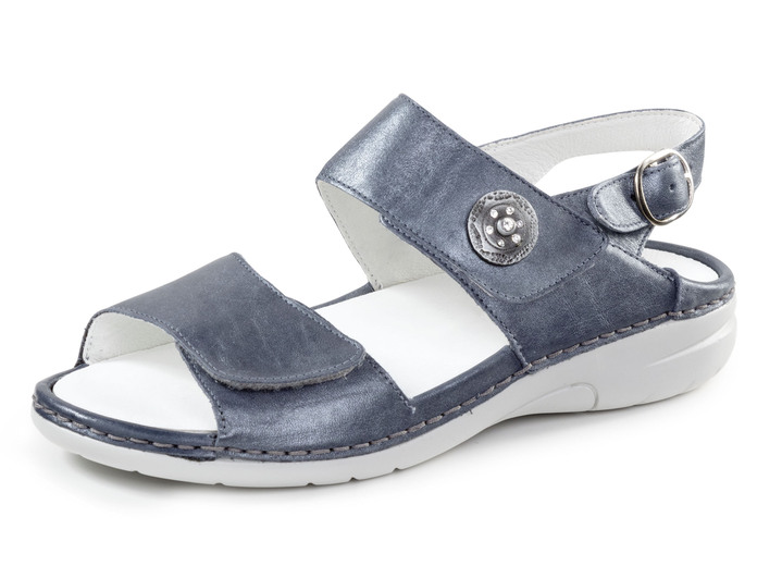 Sandalettes & slippers - Ranger sandaal met metalen sieraden met strass steentjes, in Größe 4 bis 8 1/2, in Farbe STAHLBLAU Ansicht 1