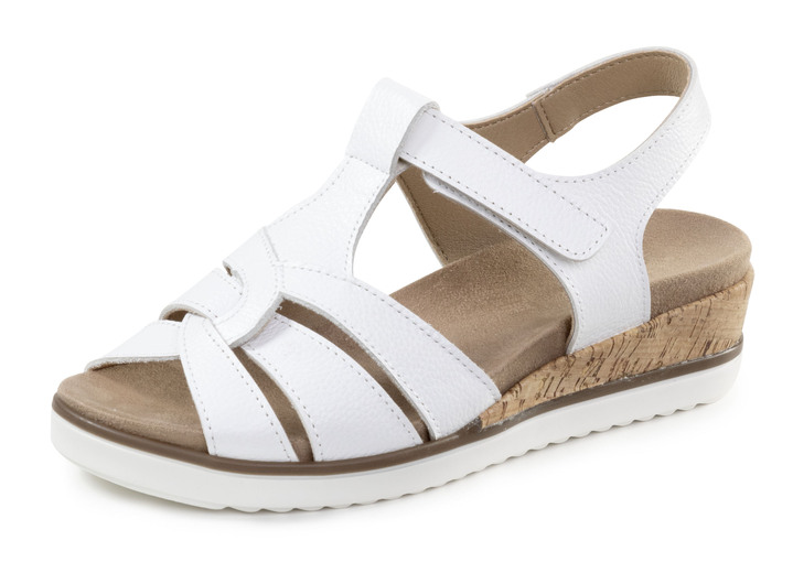 Sandalettes & slippers - ELENA EDEN Stegspangen-Sandale aus genarbtem Nappaleder, in Größe 035 bis 041, in Farbe WEISS Ansicht 1