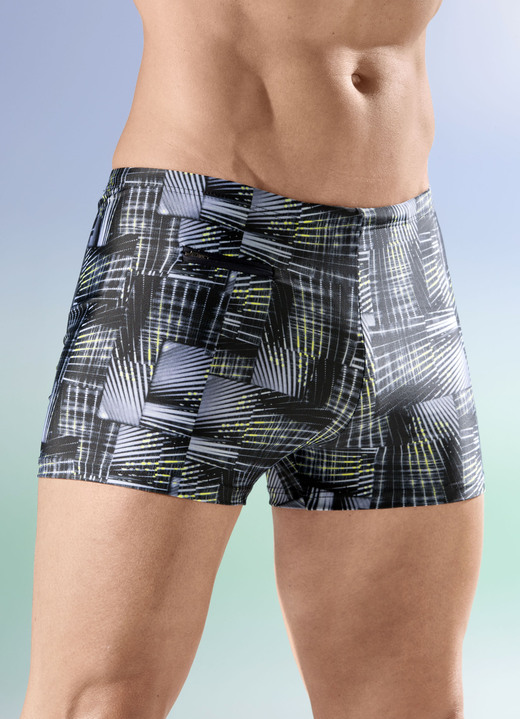 Zwemkleding - Schwab zwembroek in een hogere doosvorm, in Größe 005 bis 013, in Farbe SCHWARZ-GRAU-GELB