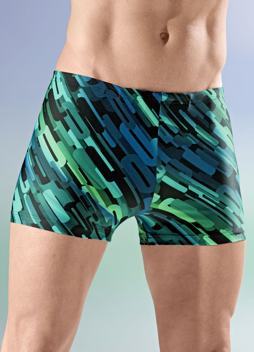 Zwemkleding - Schwab zwembroek in een hogere doosvorm, in Größe 005 bis 013, in Farbe SCHWARZ-GRÜN-BUNT