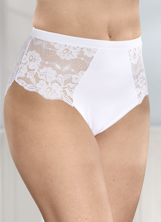 Slip - Laurina vierpack slips met elastische kant, in Größe 036 bis 050, in Farbe WEISS Ansicht 1