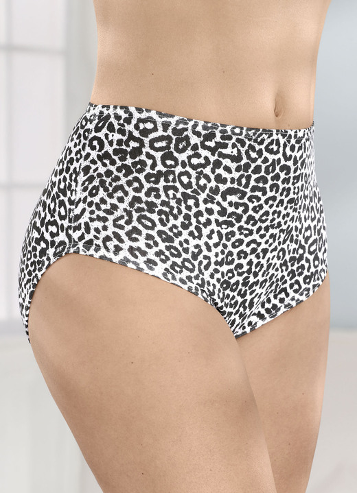 Slip - Set van zes slips met elastische tailleband, in Größe 038 bis 056, in Farbe 2X WEISS-SCHWARZ BEDRUCKT, 2X WEISS MIT MOTIV, 2X SCHWARZ MIT MOTIV Ansicht 1