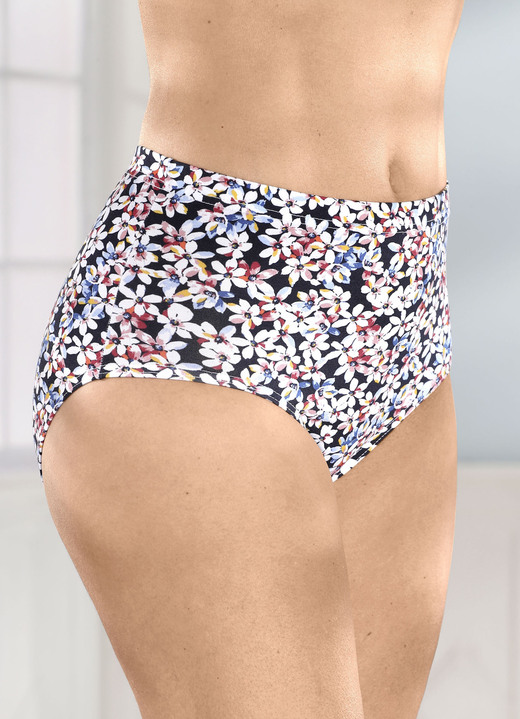 Slip - Set van vier slips met een schitterend gekleurd bloemdessin, in Größe 038 bis 054, in Farbe MARINE-WEISS-BUNT Ansicht 1
