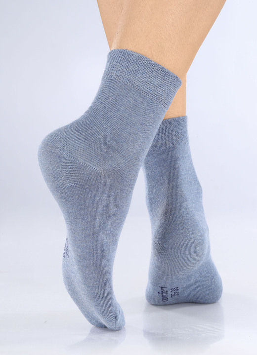 Kousen & panty's - Set van vijf sokken met een extra zachte, comfortabele tailleband, in Größe 1 (Schoenm. 35-38) bis 3 (Schoenm. 43-46), in Farbe 3X JEANSBLAU MELIERT, 2X MARINE Ansicht 1