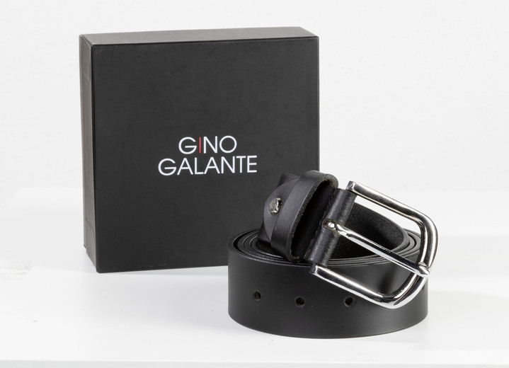 Herenmode - GINO GALANTE, modieuze herenriem inclusief doosje, 3,5 cm breed, in Größe 095 bis 135, in Farbe SCHWARZ Ansicht 1