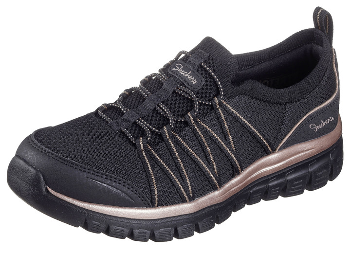 Instappers & veterschoenen - SKECHERS, trendy damespantoffels, gemaakt van gebreid meshmateriaal, in Größe 036 bis 042, in Farbe SCHWARZ-ROSÉGOLD Ansicht 1