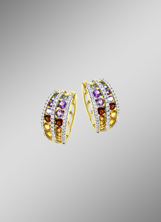 Oorsieraad - Multicolor creolen met edelstenen en diamanten, in Farbe  Ansicht 1