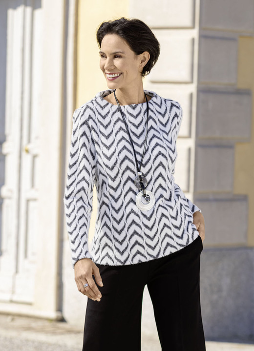 Lange mouw - Fluffy shirt tuniek van laurakent, in Größe 036 bis 052, in Farbe ECRU-SCHWARZ Ansicht 1