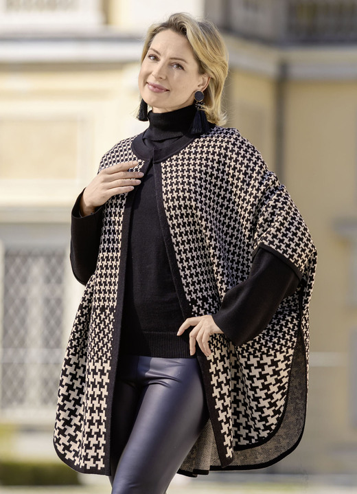 Gebreide jasjes - Poncho met open voorkant, in Größe 1 (36-42) bis 3 (50-54), in Farbe SCHWARZ-CREME Ansicht 1